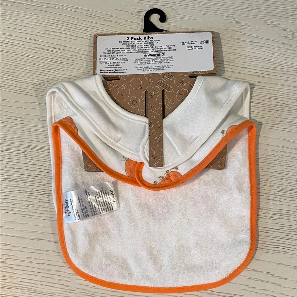 Baby Essentials Halloween Pumpkin Bib Set - White and Orange